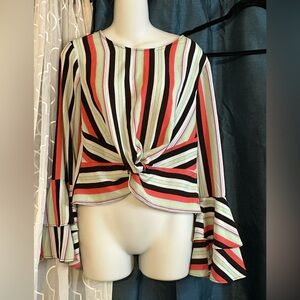 Bar III Striped Knot Front Bell Sleeved Top